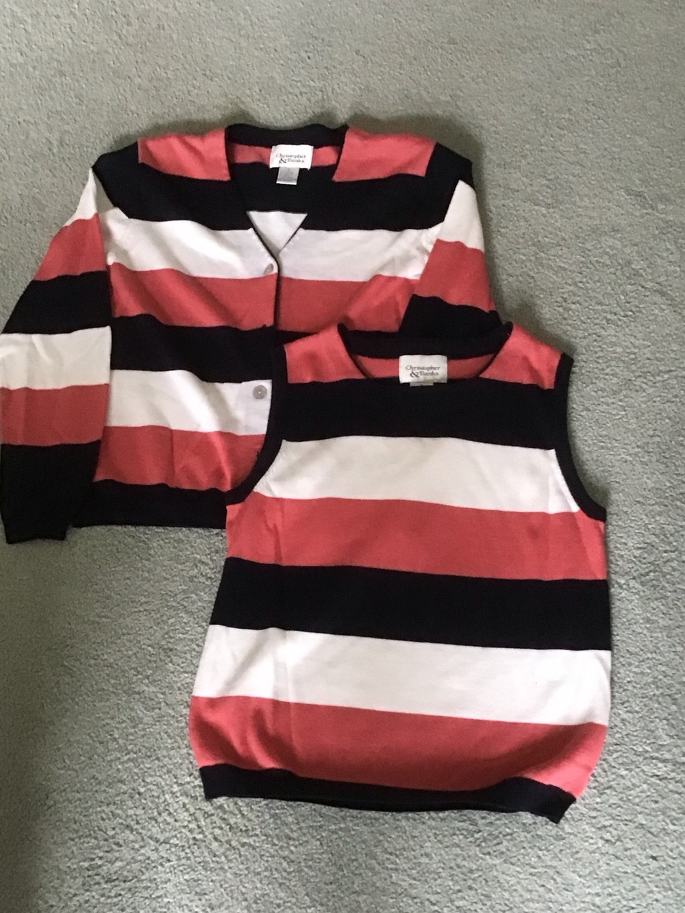 Christopher & Banks Women’s Coral Black White Striped Sweater Set